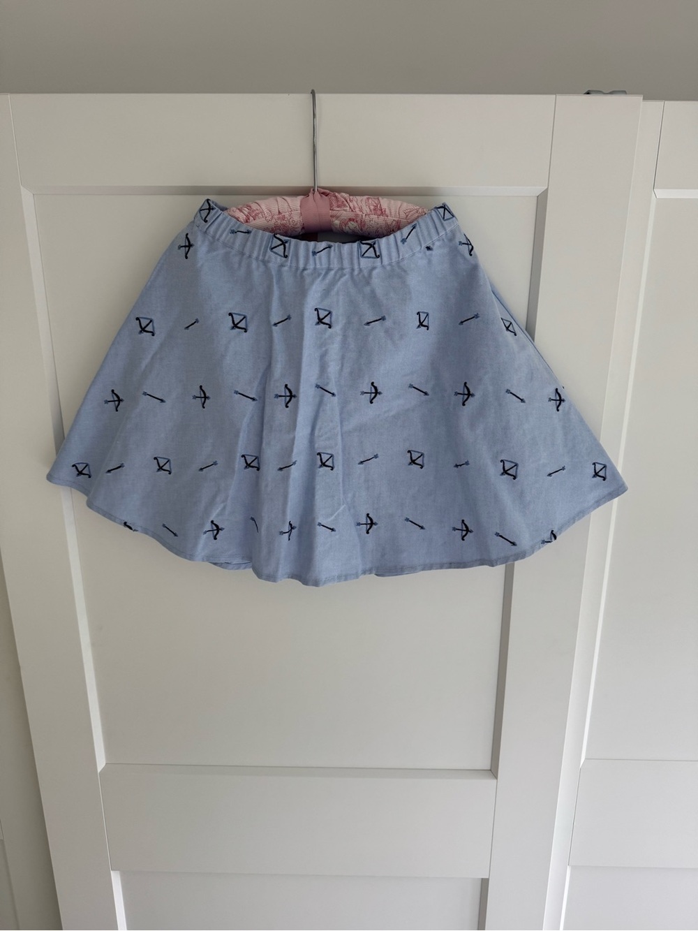 Classic Prep Light Blue A-Line Skirt with Navy Embroidery size L